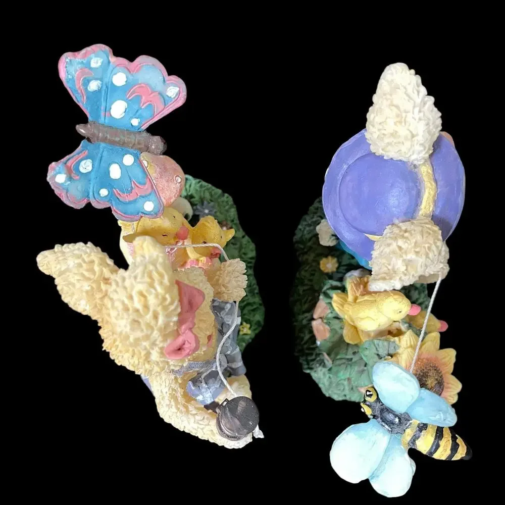 Resin Bunny Rabbit Pair with Bumblebee & Butterfly on Spring Vintage Decor